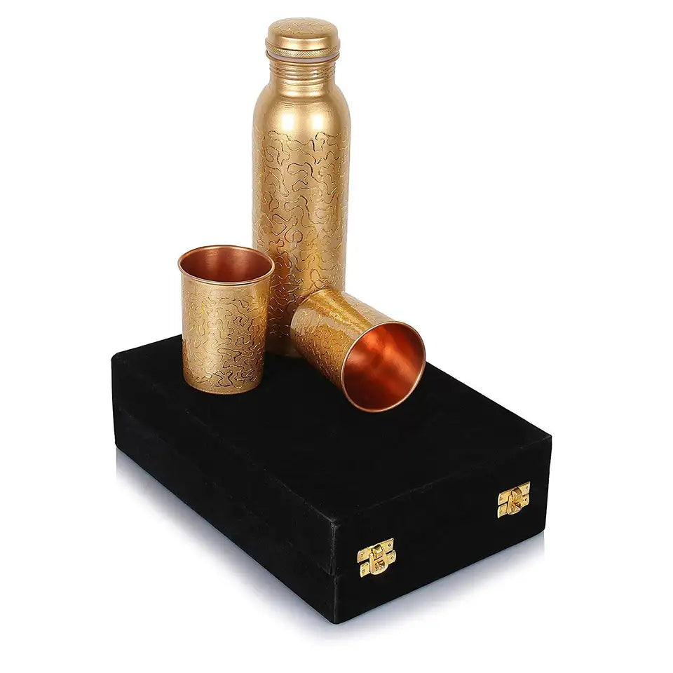 Hammered design Copper Bottles and Tumblers with Velvet gift box
